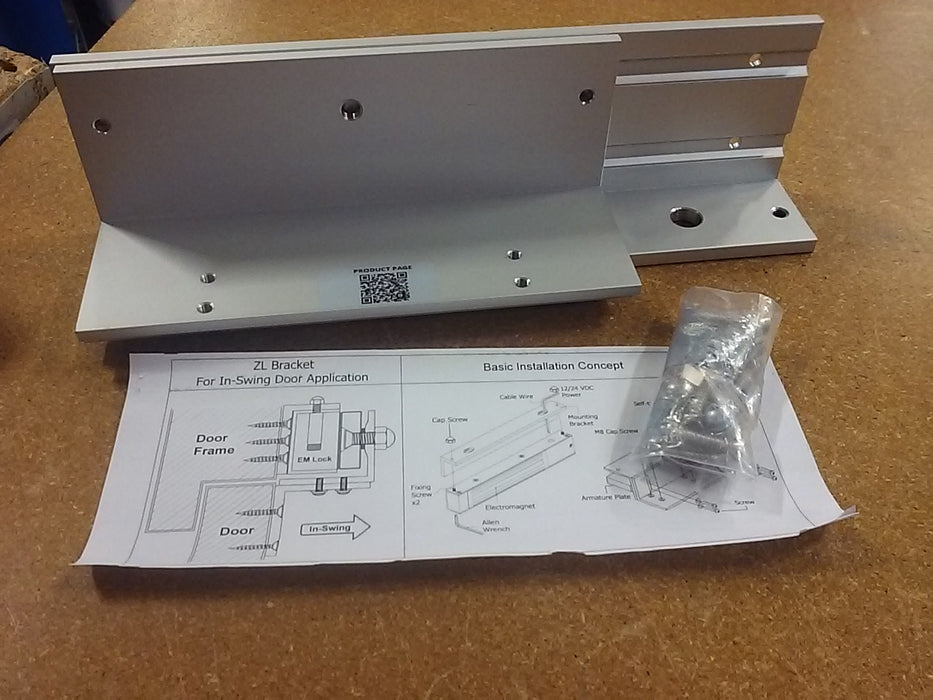 L and Z Mounting Brackets for 1200lbs Electromagnetic Lock