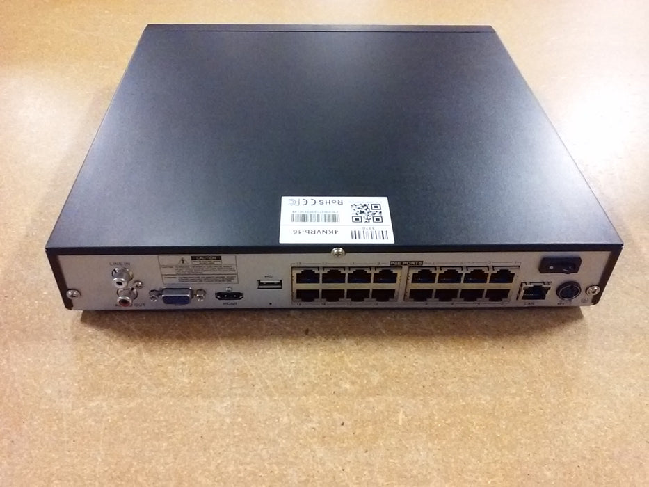 16-Channel 4K UltraHD NDAA-Compliant POE Network Video Recorder with 16 POE Ports and 1HDD Slot (16-NVR4Kb)
