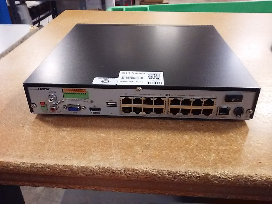 4K 16-Channel PoE NVR with 16 PoE Ports and Two HDD Hard Drive Slots