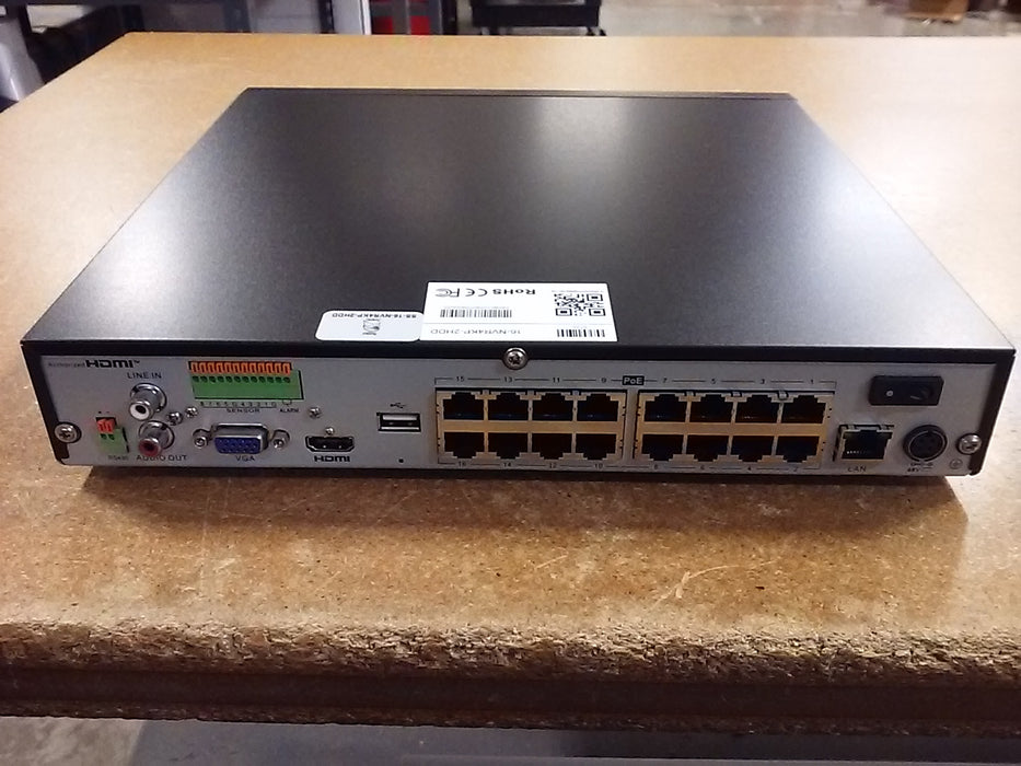 4K 16-Channel PoE NVR with 16 PoE Ports and Two HDD Hard Drive Slots