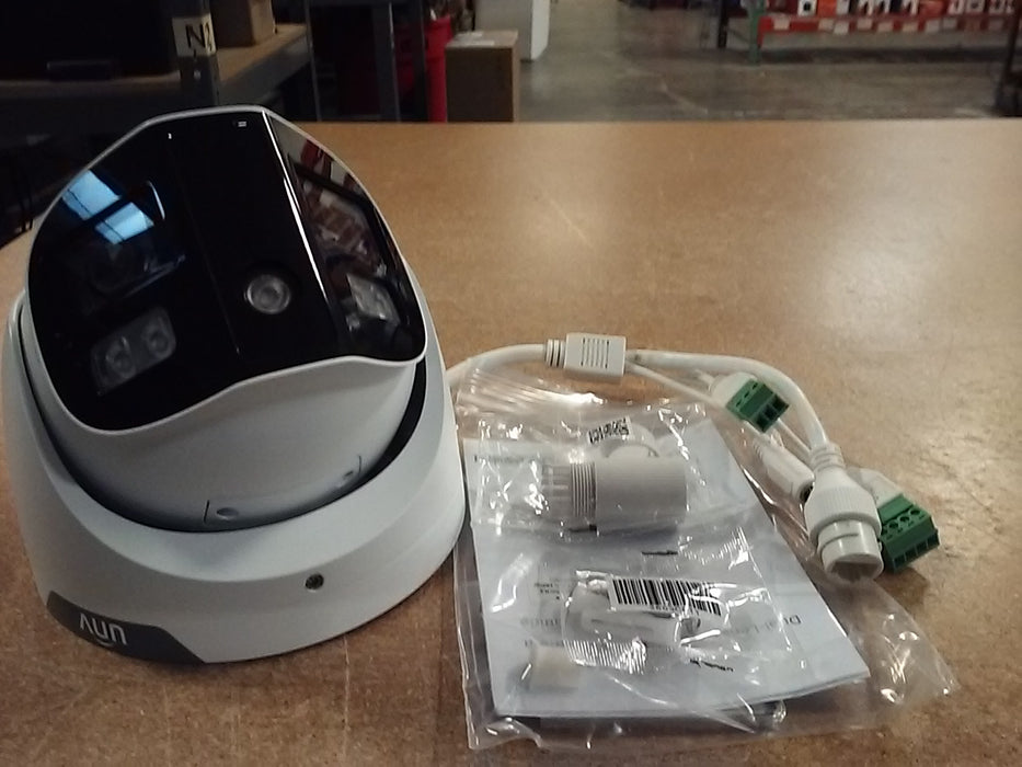 4K Wide Angle 180° FOV NDAA Compliant Weatherproof Fixed Turret IP Security Camera with Active Deterrence, 24/7 Color, Deep Learning AI Smart Events, Dual Mics (IPC3K28SEADF28KMCDLI0)