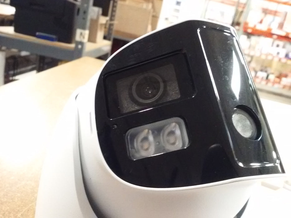 4K Wide Angle 180° FOV NDAA Compliant Weatherproof Fixed Turret IP Security Camera with Active Deterrence, 24/7 Color, Deep Learning AI Smart Events, Dual Mics (IPC3K28SEADF28KMCDLI0)