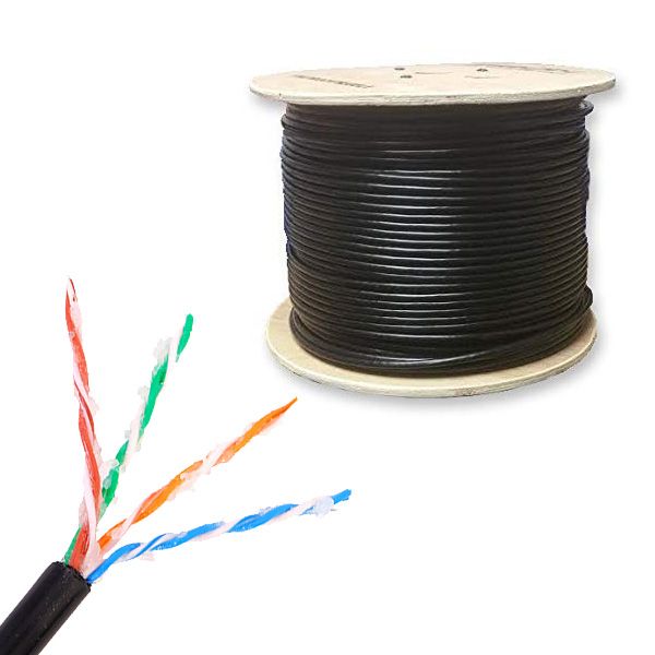 Outdoor UV Rated Gel Filled Direct Burial Cat5E Cable W/ Solid Copper Conductors 1000'